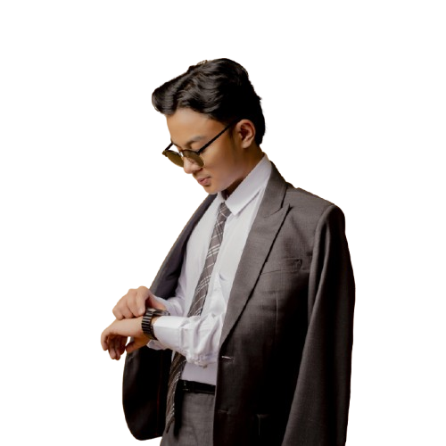 Axel in a suit checking his watch